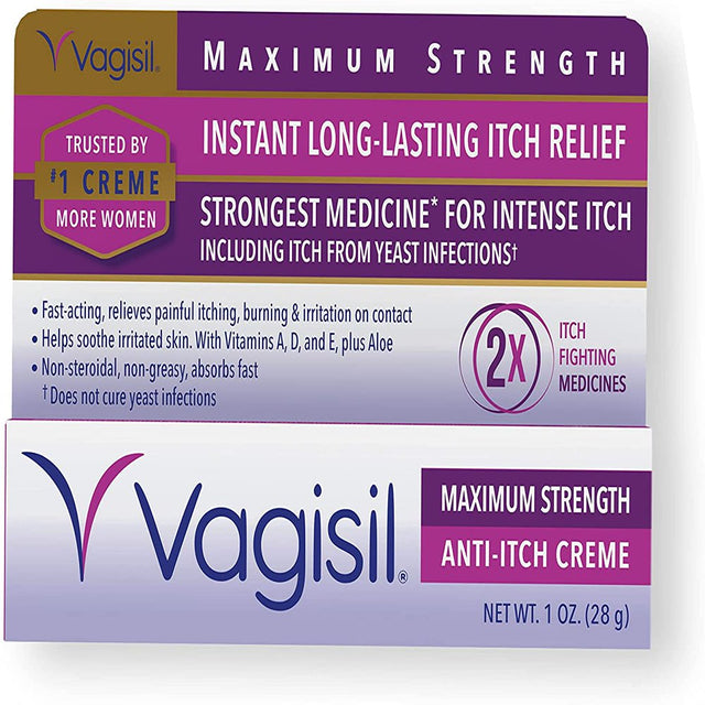 Vagisil Maximum Feminine Strength Anti-Itch Cream with Benzocaine for Women, Helps Relieve Yeast Infection Irritation, 1 Oz