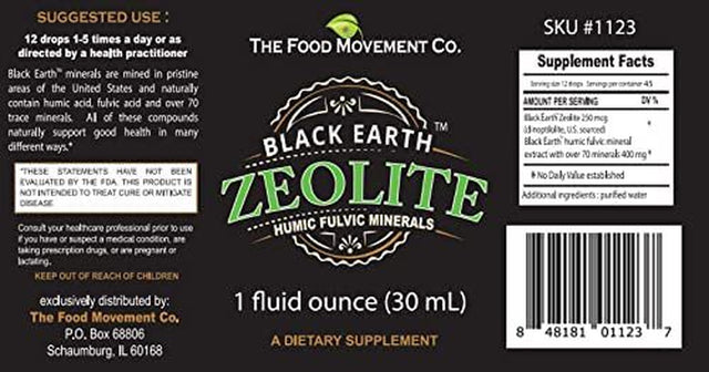 The Food Movement Black Earth Zeolite with Humic Fulvic Acids, Trace Minerals for Gut Health, Immune Support - 1Oz Liquid Drops Supplement