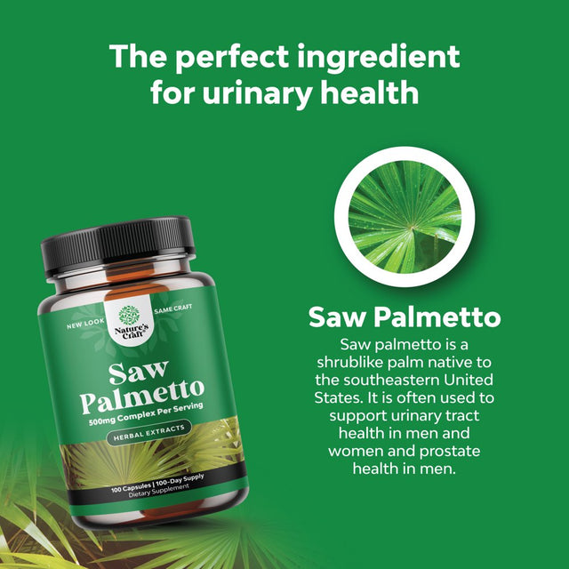 Pure Saw Palmetto 500Mg per Serving Supplement 100Ct Capsules - Saw Palmetto Herbal Extract for Women and Men - DHT Blocker Hair Loss Vitamins & Natural Prostate Support