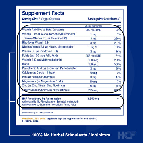 HCF Mind Boosting Supplement with Amino Acids, Vitamins & Minerals for Improved Attention, Focus, Concentration, and Cognitive Performance. (2-Pack)