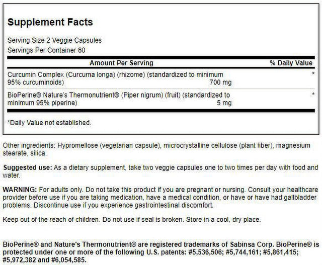 Swanson Curcumin Complex - Standardized with Bioperine 120 Veg Caps 4 Pack