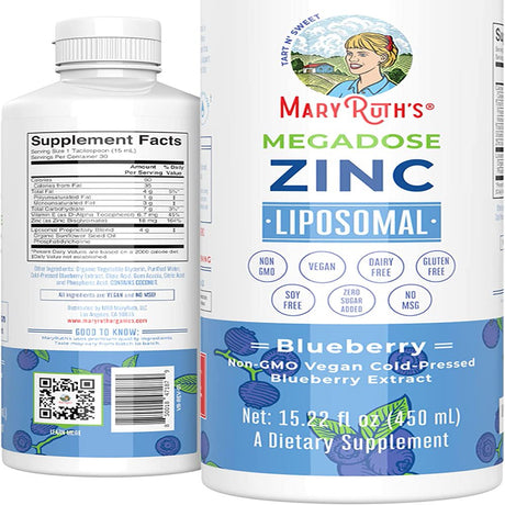 Maryruth Organics | Liposomal Zinc Liquid Supplement for Adults | Immune Support | Vegan, Non-Gmo | 15.22 Fl Oz / 450 Ml