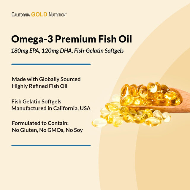 Omega-3 Premium Fish Oil by California Gold Nutrition, Concentrated Formula with EPA & DHA, Support for Optimal Lipid Profile & Immune System, Gluten Free, Non-Gmo, 100 Fish Gelatin Softgels - 2 Pack