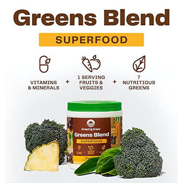 Amazing Grass Greens Blend Superfood: Super Greens Powder Smoothie Mix with Organic Spirulina, Chlorella, Beet Root Powder, Digestive Enzymes & Probiotics, Chocolate, 30 Servings (Packaging May Vary)