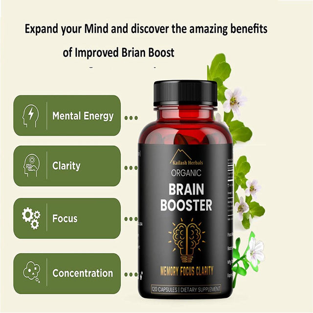 Bacopa, Kailash Herbals Organic Brain Booster, Nootropic Brain Supplement, Bacopa Monnieri/Brahmi, for Mental Sharpness, Focus, Memory, and Cognitive Wellness, 120 Capsules 500Mg, 2 Month Supply