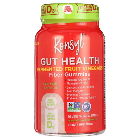 Konsyl Gut Health Fermented Fruit Vinegars Fiber Gummies, Dietary Supplement for Adults 56 Gummies *EN