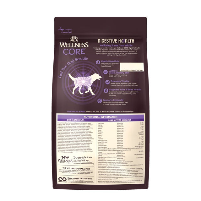 Wellness CORE Digestive Health Senior Dry Dog Food with Grains, 4 Pound Bag, Age Advantage 7+ Years Old, Chicken Dog Food, Sensitive Stomach