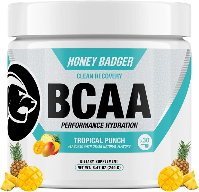 Honey Badger Pre Workout Powder | Vegan Keto Tropical Punch Preworkout | Natural Energy for Men & Women | Beta Alanine, Caffeine & Vitamin C for Immune Support | Sugar Free & Paleo | 30 Servings