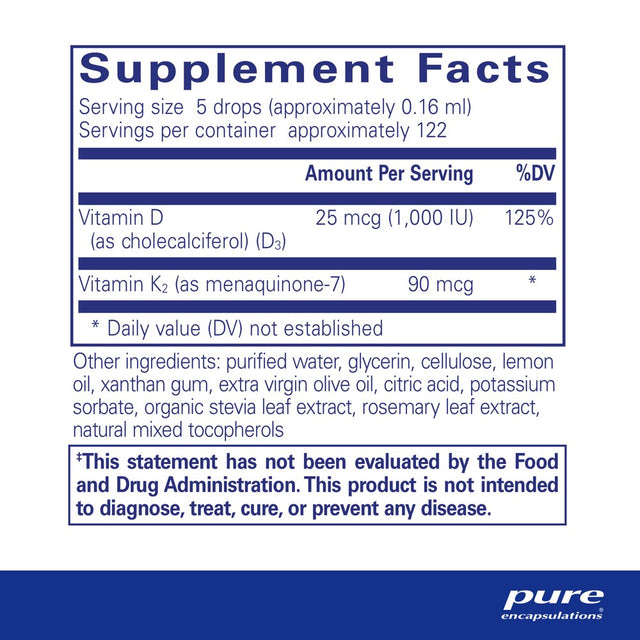 Pure Encapsulations Emulsisorb K2/D3 Liquid | Enhanced-Absorption Emulsified Vitamin K2 and Vitamin D3 for Vascular Health Support | 0.7 Fl Oz