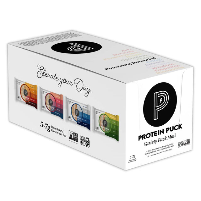 Protein Puck Mini Protein Bars, Variety Pack, Case of 12 - High Protein Snacks with 6 Grams of Vegan Protein - Gluten-Free, Non-Dairy, Non-Gmo Breakfast Snack Bar - Premium Plant-Based Healthy Snacks…