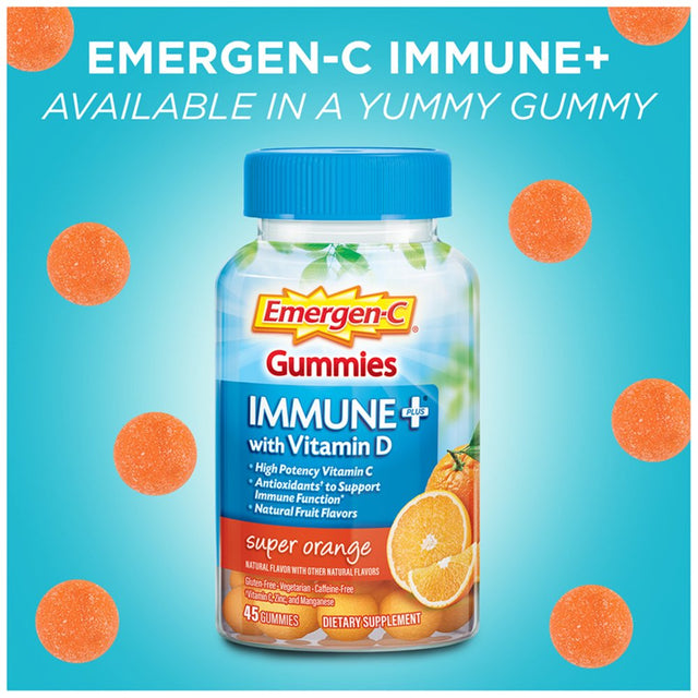 Emergen-C Immune plus Vitamin D and C Gummies, Super Orange, 45 Ct