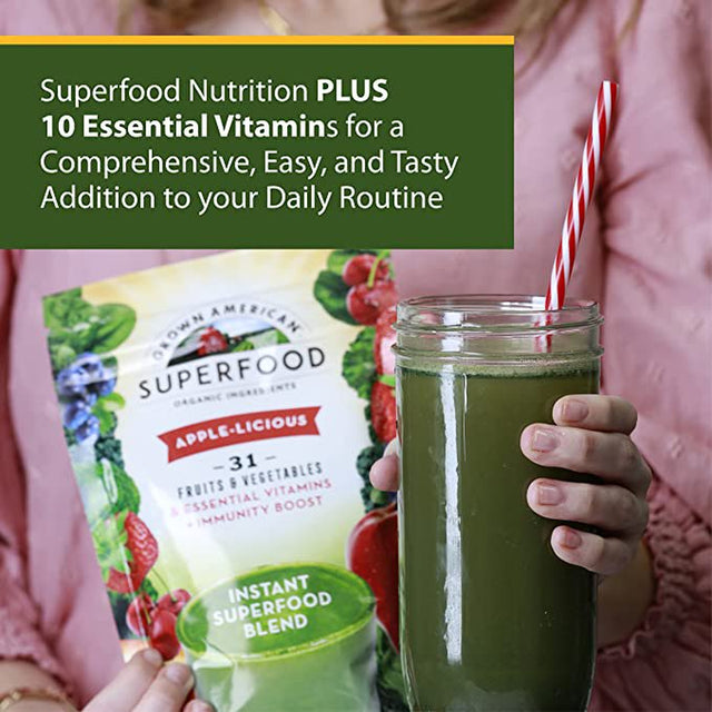 Grown American Superfood Ultra Vita-Immune - Organic Whole Fruits, Grains, Sprouts, Leafy Greens & Beta Rich Vegetables - Concentrated Green Powder - Vegan Non-Gmo - with Immunity Boost