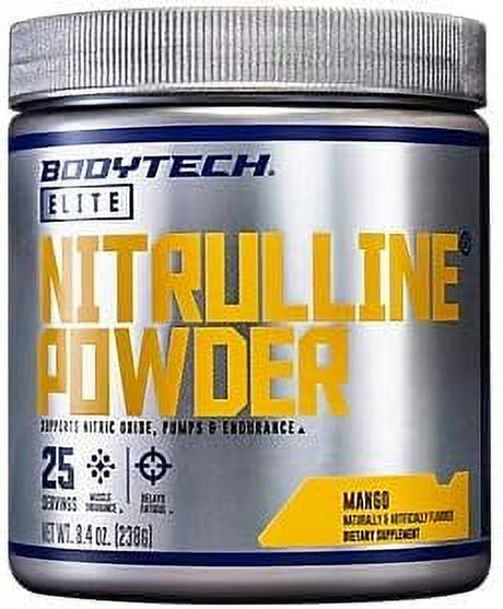 Bodytech Elite Nitrulline Powder Supports Nitric Oxide, Pumps & Endurance - Mango (8.4 Oz. / 25 Servings)