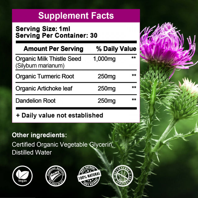 (2 PACK) Liver Health Support Liquid 60ML, 1000Mg Milk Thistle 80% Silymarin Extract & 250Mg Dandelion Root Extract, Liver Cleanse Detox, Vegan, Non-Gmo and All-Natural