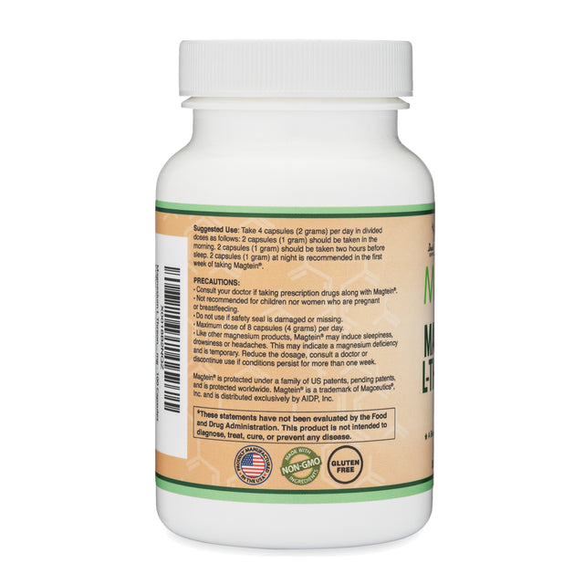 Magnesium L Threonate Capsules - High Absorption Generic Supplement - Most Bioavailable Form - 2,000 Mg - 100 Capsules