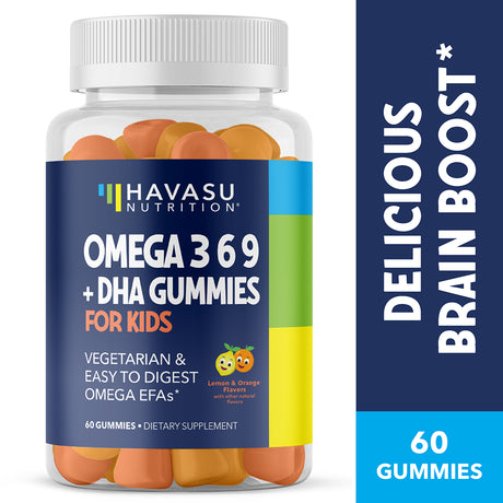 Havasu Nutrition Omega 369 Gummies | Omega DHA Gummies for Kids | Kids Brain Booster Supplement, 60 Ct