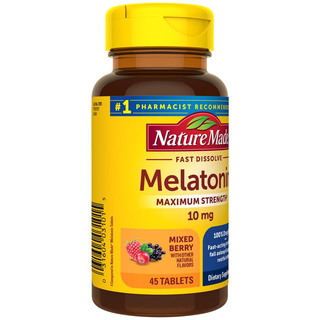 Nature Made Fast Dissolve Melatonin 10Mg Tablets, Max Strength 100% Drug Free Sleep Aid, 45 Ct