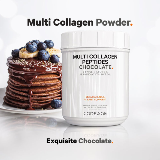 Codeage Multi Collagen Peptides Protein Powder, Chocolate Cocoa, MCT Oil, Amino Acids, Hydrolyzed, 18.16 Oz