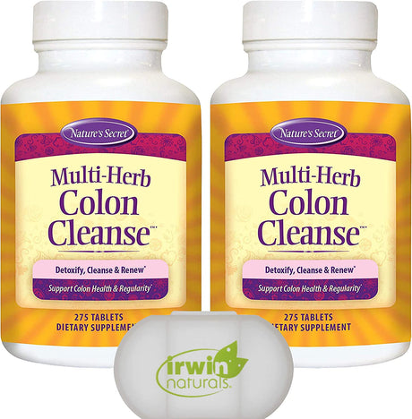 Nature'S Secret Multi-Herb Colon Cleanse Detoxify, Cleanse & Renew, Support Colon Health and Regularity, 2 Pack of 275 Tablets, with a Pill Case