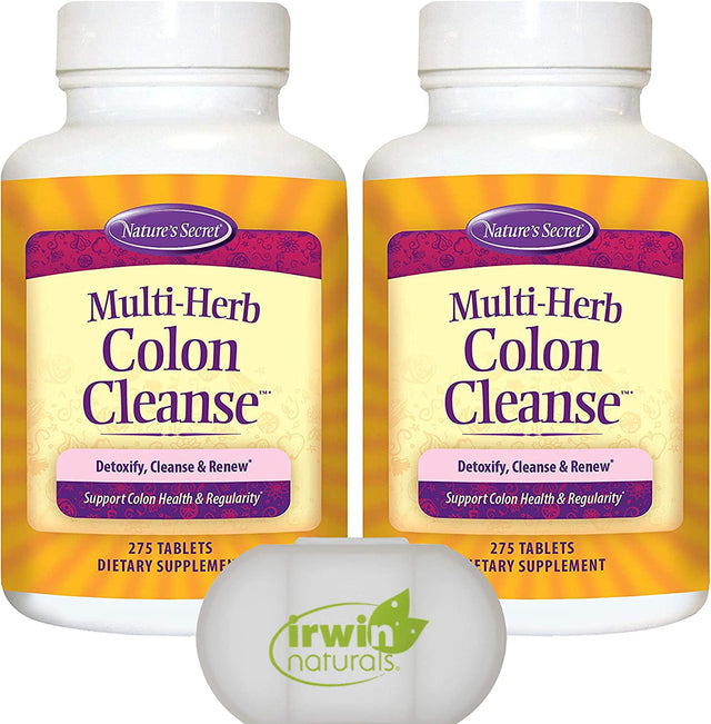 Nature'S Secret Multi-Herb Colon Cleanse Detoxify, Cleanse & Renew, Support Colon Health and Regularity, 2 Pack of 275 Tablets, with a Pill Case