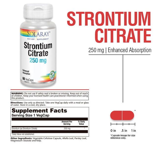 Solaray Strontium Citrate 250 Mg | Healthy Bones & Teeth Support | Gentle Digestion, Enhanced Absorption | 60 Vegcaps