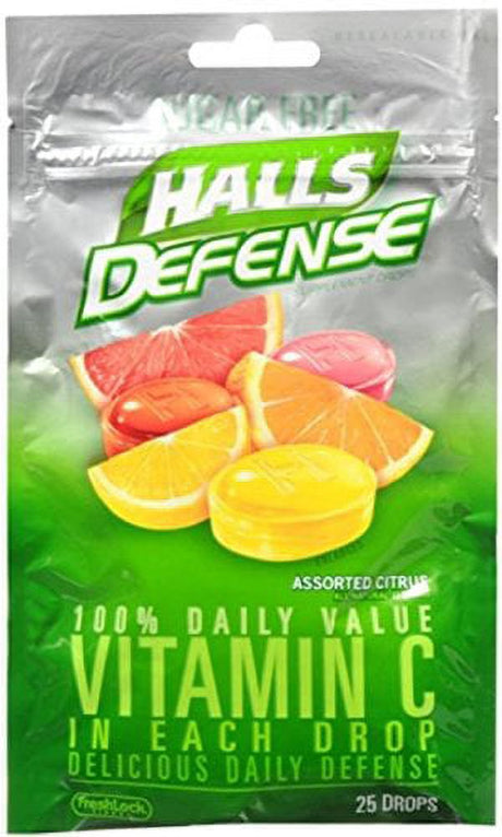 Halls Defense Sugar Free Citrus Drops, 25 Ct