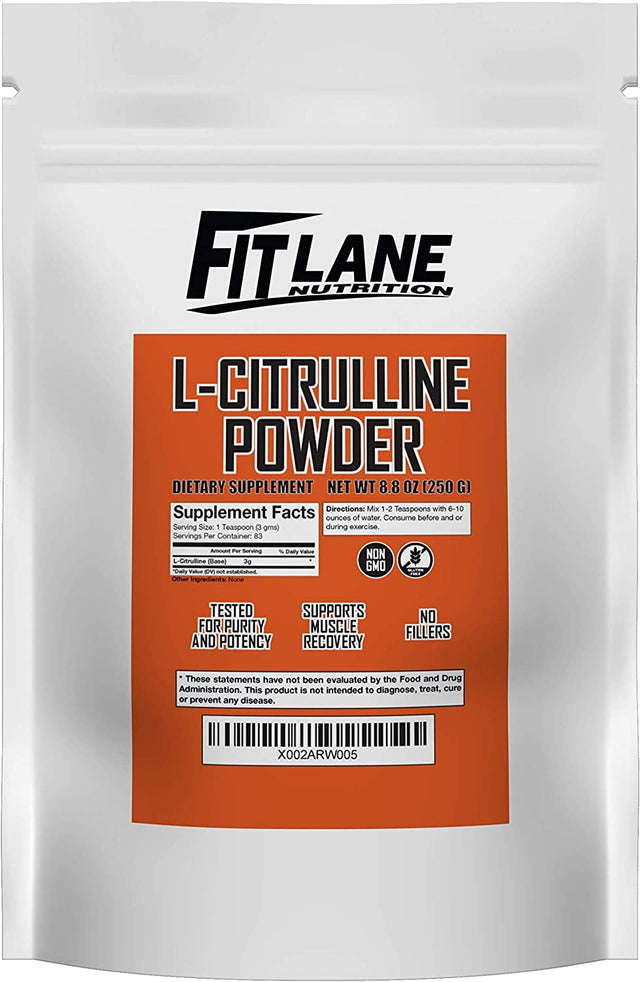 Fit Lane Nutrition L-Citrulline Powder, Bulk Free Form Amino Acid Supplement. Raw and Pure with No Additives 250 Gram Bag.