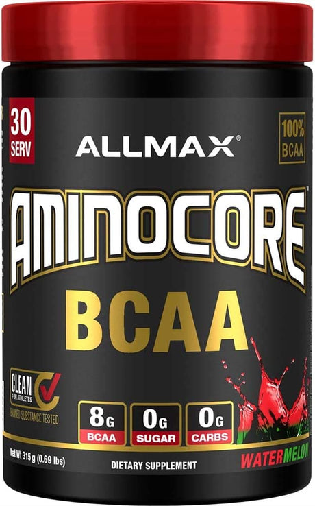 ALLMAX AMINOCORE BCAA, Watermelon - 315 G Powder - 8.18 Grams of Bcaas per Serving - with B Vitamins - No Fillers or Non-Bcaa Aminos - Sugar Free - 30 Servings