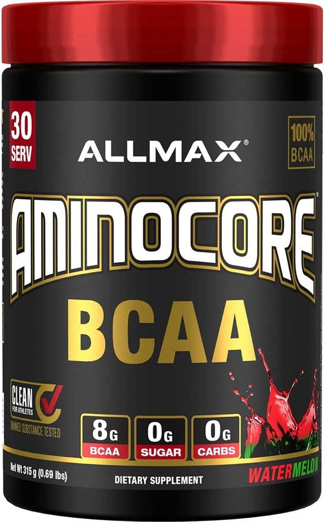 ALLMAX AMINOCORE BCAA, Watermelon - 315 G Powder - 8.18 Grams of Bcaas per Serving - with B Vitamins - No Fillers or Non-Bcaa Aminos - Sugar Free - 30 Servings