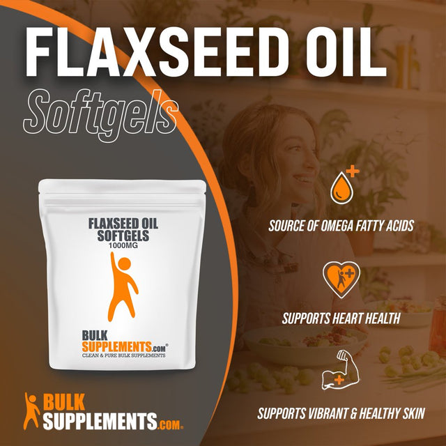 Bulksupplements.Com Flaxseed Oil Softgels, 1000Mg - Heart Health Supplements (120 Softgels - 120 Servings)