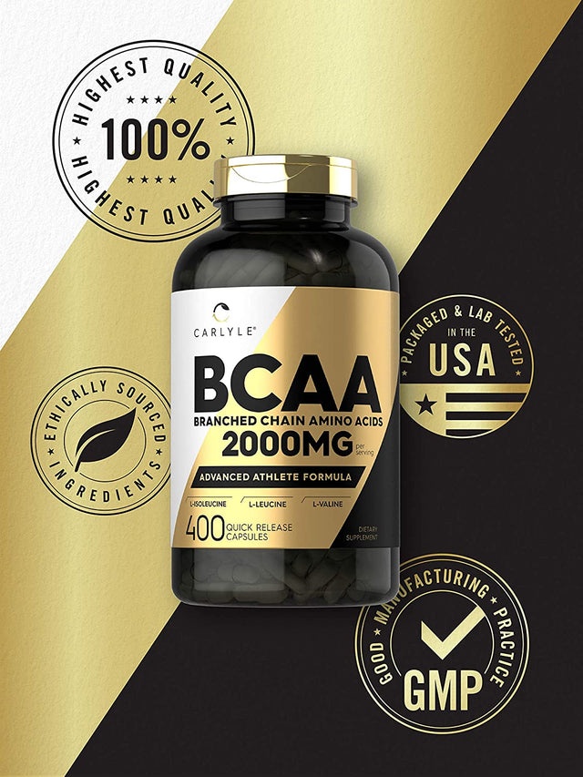 Carlyle BCAA Amino Acids Capsules | 2000Mg | 400 BCAA Capsules | Non-Gmo, Gluten Free Branch Chain Amino Acids Supplements