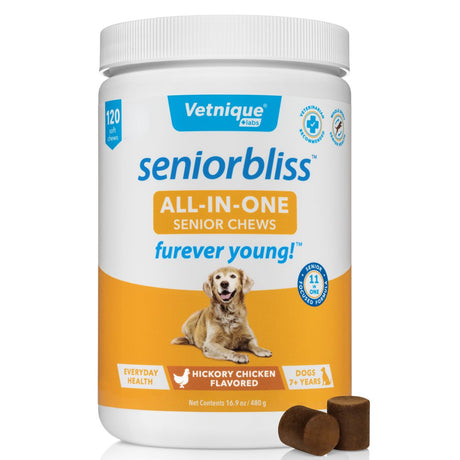 Vetnique Labs Seniorbliss Aging Dog (7+) Senior Dog Vitamins and Supplements, Supports Heart, Allergy, Arthritis, Skin and Coat - Furever Young (All-In-One Daily Vitamin, 120Ct)