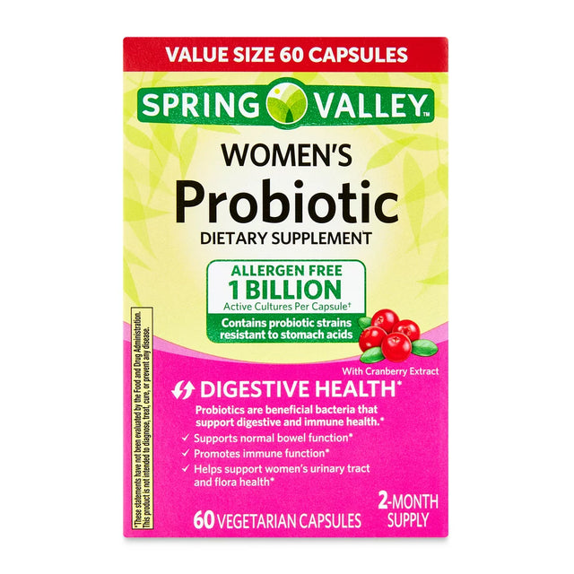 Spring Valley Women'S Probiotic Dietary Supplement Vegetarian Capsules for Digestive Health, Cranberry, 60 Count Value Size