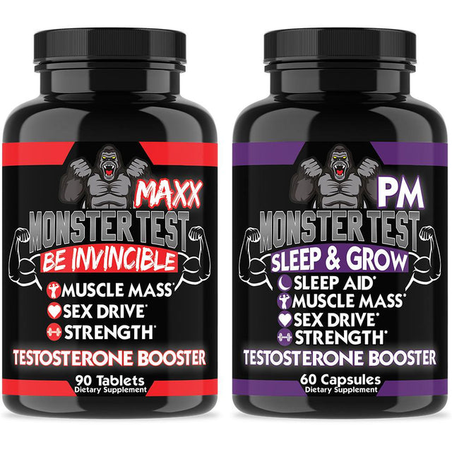 Monster Test Maxx Testosterone Booster High Strength Formula & Monster PM Sleep Aid for Men (2-Pack)