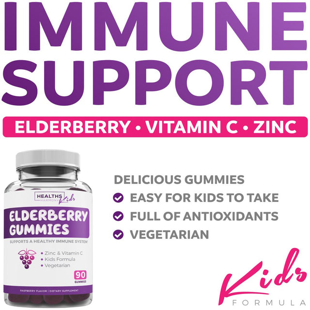 Healths Harmony Elderberry Gummies for Kids - Children'S Immune Support Gummy with Vitamin C & Zinc - 90Ct Unisex for Ages 4+