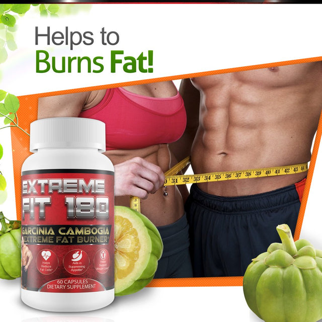 Extreme Fit 180 - Garcinia Cambogia Extreme Fat Burner-60% HCA, Pure Garcinia Cambogia Extract - Extra Strength - Carb Blocker & Appetite Suppressant - All Natural Diet Pills for Women & Men