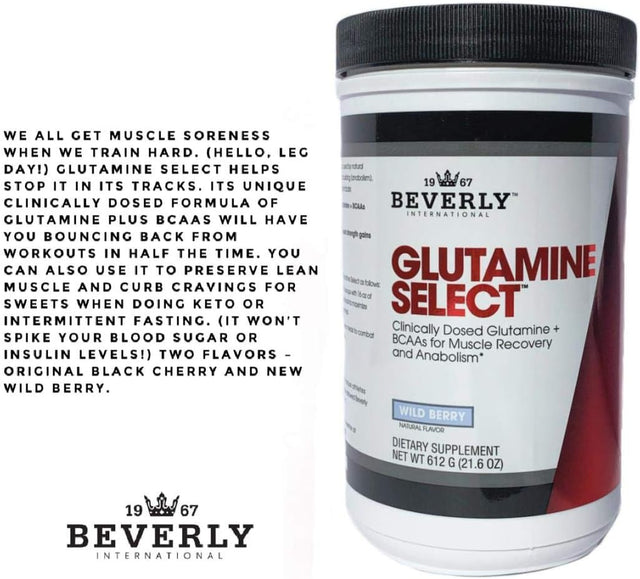 Beverly International Glutamine Select, 60 Servings. Clinically Dosed L-Glutamine and Amino Acid Formula for Lean Muscle and Recovery. Sugar-Free Powder. Bcaa’S.