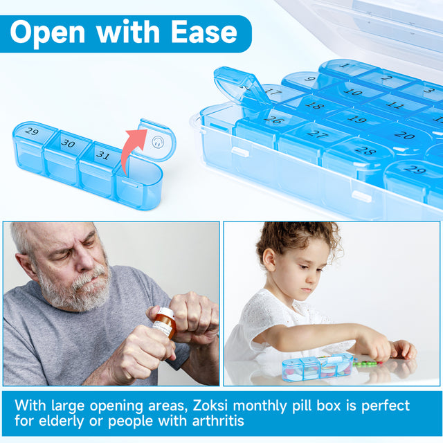 Zoksi Monthly Pill Organizer 1 Times a Day, 30 Day Pill Box Organizer,One Month Pill Case for Travel, 31 Day Daily Medcine Container for Vitamins, Supplement