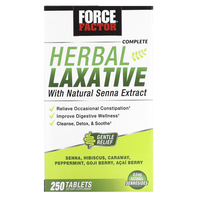 Force Factor Complete Herbal Laxative with Natural Senna Extract, 250 Tablets