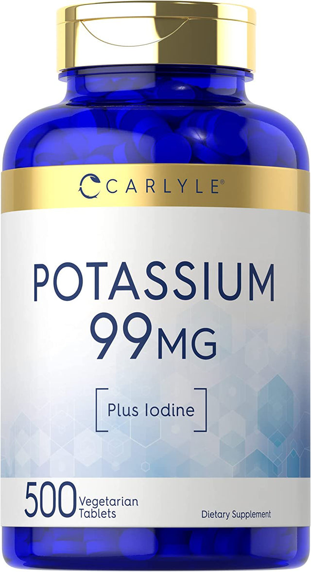 Potassium 99Mg | plus Iodine | 500 Vegetarian Tablets | Non-Gmo and Gluten Free Supplement | by Carlyle