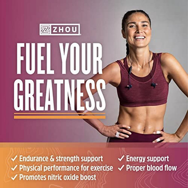 Zhou Nitric Oxide with L Arginine, Citrulline Malate, AAKG and Beet Root | Powerful N.O. Booster and Muscle Builder for Strength, Blood Flow and Endurance | 30 Servings, 120 Veggie Caps