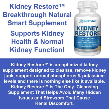 Healthy Kidney Kidney Restore: Kidney Detox Supplement plus Vitamins, for Normal Nutrition, Function & Health, 3 Pack