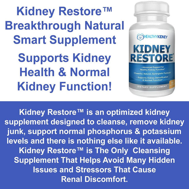 Healthy Kidney Kidney Restore: Kidney Detox Supplement plus Vitamins, for Normal Nutrition, Function & Health, 2 Pack