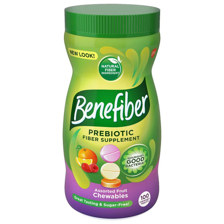 Benefiber Prebiotic Fiber Supplement Chewables, Assorted Fruit, 100 Ct