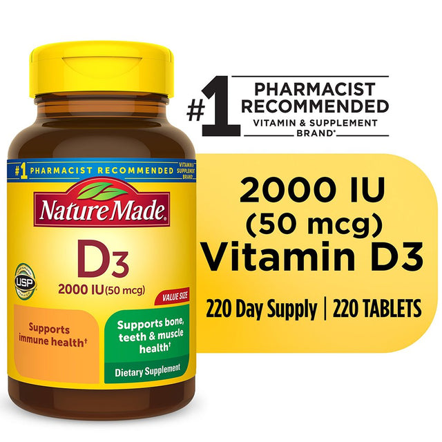 Nature Made Vitamin D3 2000 IU (50 Mcg) Tablets, 220 Count Value Size