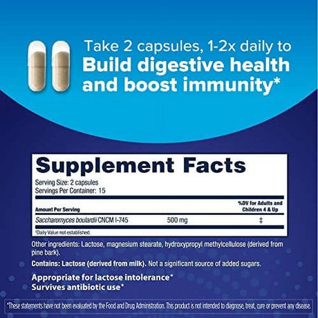 Probiotics for Digestive & Immune Health, 30 Capsules, Probiotics for Women & Men, Dual Action Helps Flush Out Bad Bacteria & Boosts the Good with Our Unique Strain Saccharomyces Boulardii