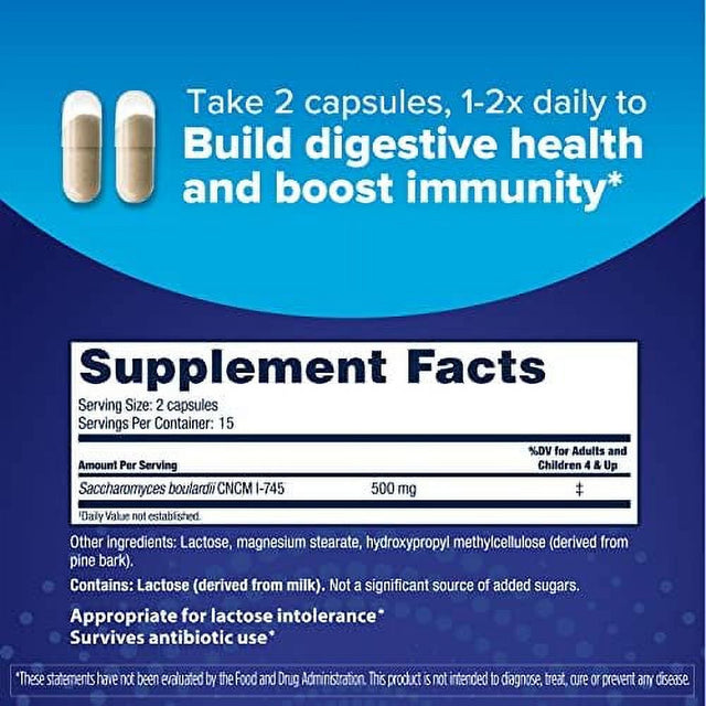 Probiotics for Digestive & Immune Health, 30 Capsules, Probiotics for Women & Men, Dual Action Helps Flush Out Bad Bacteria & Boosts the Good with Our Unique Strain Saccharomyces Boulardii