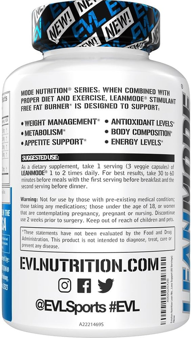 EVL Weight Loss Support Pills - Premium Multipurpose Appetite Metabolism and Fat Loss Support for Men and Women - Leanmode with Green Coffee Bean Extract CLA and Garcinia Cambogia - 60 Servings