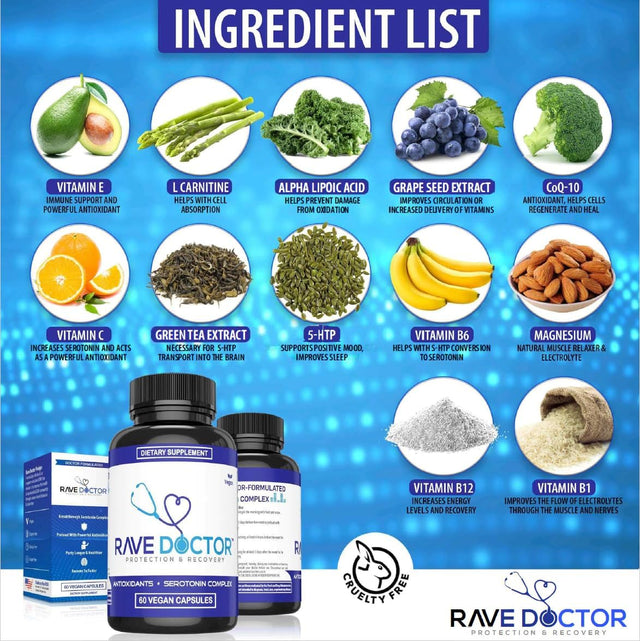 Rave Doctor 5 HTP Supplement - Essential Rave Vitamins for Festival Goers, Rave Accessories, Festival Essentials, Festival Gear, Rave Essentials, 5Htp Supplement