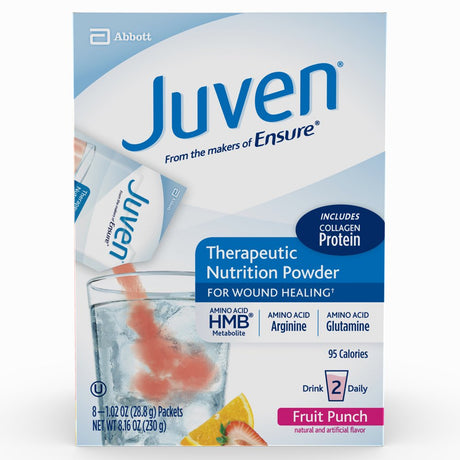 Juven Therapeutic Nutrition Drink Mix Powder for Wound Healing Support, Includes Collagen Protein, Fruit Punch, 8 Count